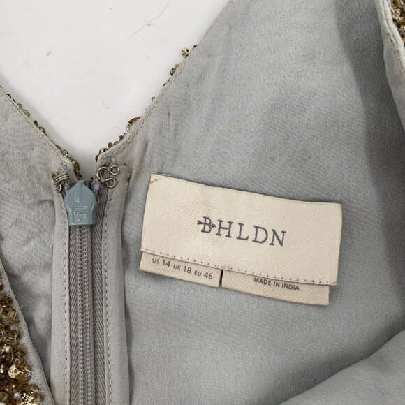 BHLDN Gray Gold Beaded Tulle Maxi Dress | Size 14 - Picture 5 of 12